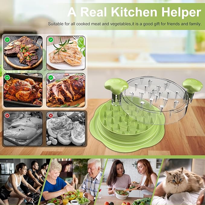 SURETIVIAN Chicken Shredder Large Chicken Breast Shredder Tool Twist with Brush&Fork, Visible Meat Shredder Machine, Anti-Slip Strip, Ergonomic Handle, BPA Free, Pork Beef Chicken(Matcha)