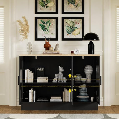 Anystyle 43" Black Buffet Cabinet with Black Handles, Small Kitchen Sideboard with 3 Doors & Adjustable Shelves, Modern Entryway Credenza & TV Console Table for Living Room, Dining Room