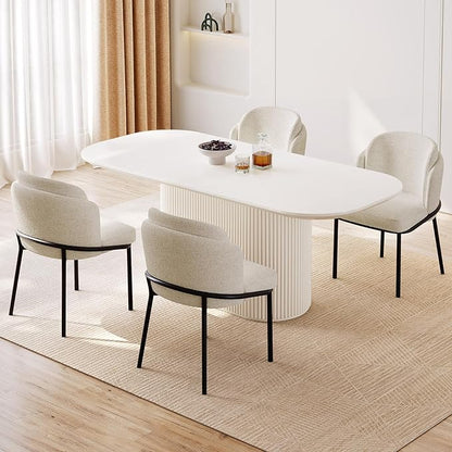 70" Oval Modern Dining Table Set for 4, Dining Room Table with 4 Chairs for Kitchen, Living Room, 5 Piece Kitchen Table 4 Seaters Dinner Table Set, Cream White