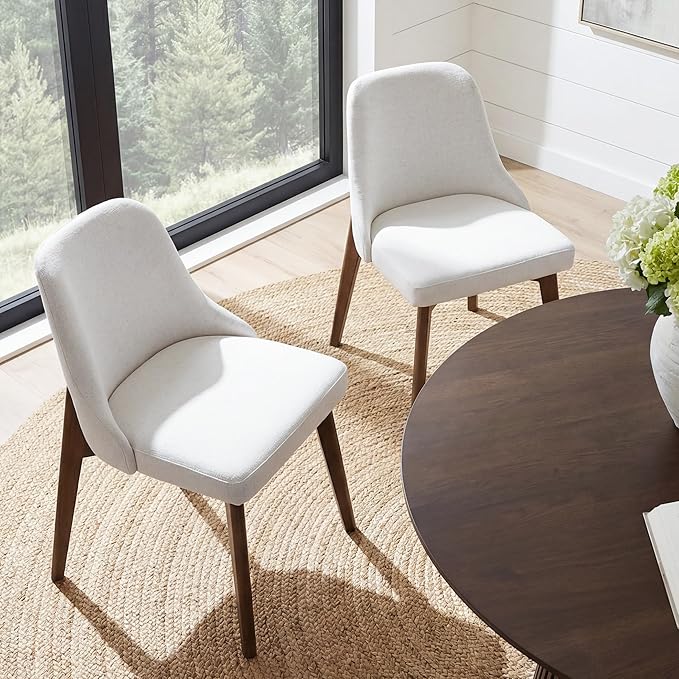 Casaphoria Dining Chairs Set of 2, Mid Century Modern Upholstered Kitchen Chairs with Solid Wood Legs, Ergonomic Accent Side Chair for Living Room, Desk, Bedroom and Vanity, Beige and Oak