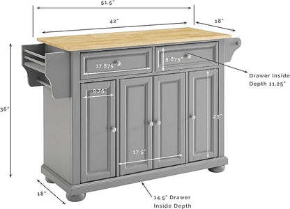 Crosley Furniture Alexandria Wood Top Rolling Kitchen Island Storage Cart, Microwave Stand, Spice Rack, Gray