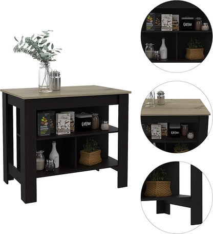 40" Extra Countertop Extendable Dining Table, Work Island with Functional Storage, Kitchen Island Table with Comfortable Prep Space for Kitchen Meal Prep and Storage, Black + Light Oak