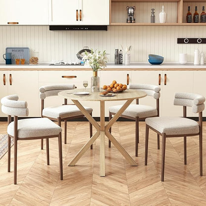 Giantex 36" Round Dining Table for 4, Farmhouse Kitchen Table with Rubber Wood Legs, Adjustable Foot Pads, Dining Room Tables for Dinette, Small Space, Dinner, Living Room, Restaurant, Oak