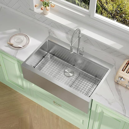 30 Inch Stainless Steel Farmhouse Sink,16-Gauge T304 Stainless Steel Single Bowl Apron Front Kitchen Farm Sink,30'' x 22'' Topmount Farmhouse Sinks with All Accessories