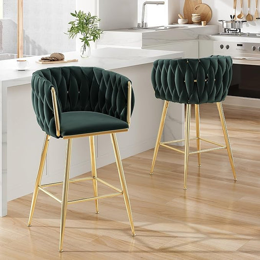 Counter Height Bar Stools Set of 2, 26 Inch Kitchen Island Stools with Backs Metal Legs