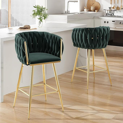 Counter Height Bar Stools Set of 2, 26 Inch Kitchen Island Stools with Backs Metal Legs