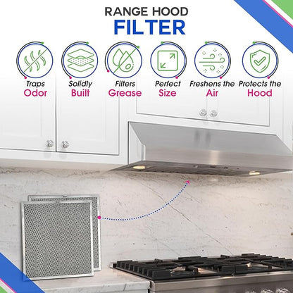 Stove Hood Vent Filter 11.6” x 11.2” BPQTF S99010317 Compatible with Broan Range Hood Filter Replacement for Ductless Overhead - Metal Mesh Filters Grease and Carbon Freshens Kitchen Oven Air (1-Pk)