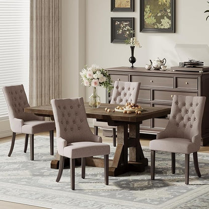 COLAMY Wingback Upholstered Side Dining Room Chairs Set of 4, Fabric Dining Chairs with Tufted Button, Living Room Chairs for Home Kitchen, Taupe