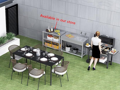 Free Standing Stainless-Steel Single Bowl, Commercial Restaurant Kitchen Sink Set w/Faucet & Drainboard, Prep & Utility Washing Hand Basin w/Workbench & Storage Shelves Indoor Outdoor (47in)
