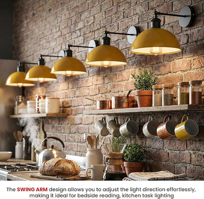 Dome Metal Wall Sconce, 180° Adjustable Industrial Wall Lamp for Bedside, Study, Kitchen, and Living Room Décor. (Yellow_)