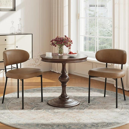 Upholstered Dining Chairs Set of 2, Modern Faux Leather Kitchen Chairs with Curved Backrest and Cushioned Seat, Sturdy Metal Legs, Comfortable Accent Chairs for Kitchen Dining Room,Living Room,Brown