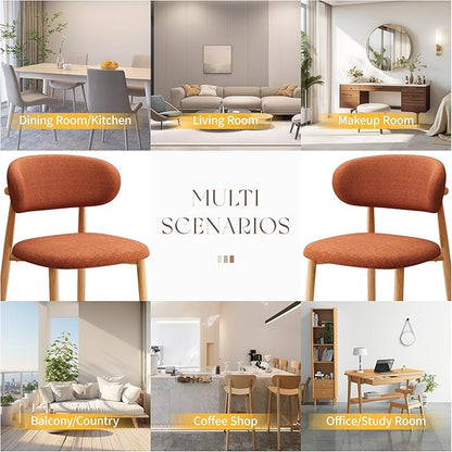 Kitchen Dining Chairs Set of 2 Modern Soft Linen Farmhouse Dining Room Chair with Metal Legs, Orange/Original