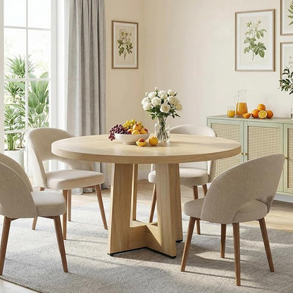 Garvee 47" Round Dining Table for 4-6 People - Circle Kitchen Dinner Table with Sturdy Pedestal Base, Space Saving Dinning Room Furniture for Living Room, Kitchen, Apartment, Natural