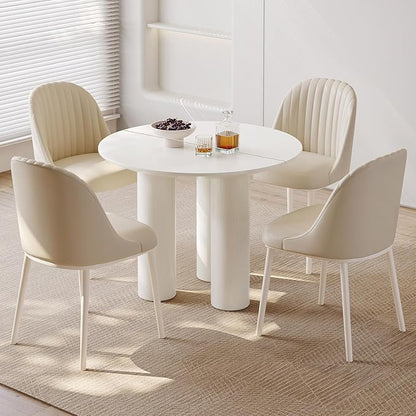 Miuuod 39.37in White Round Dining Table with 4 Chairs,Sturdy Kitchen Desk, Space Saving Coffee Table Set for 2-4 People,Leisure Side Table for Balcony,Center Sofa Table for Small Space