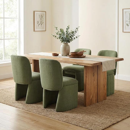 Hyfirm Modern Upholstered Dining Chairs Set of 4, Linen Accent Side Dining Chairs Armless Kitchen Chairs with Curved Back Parsons Chairs for Kitchen Dining Room Living Room, Green