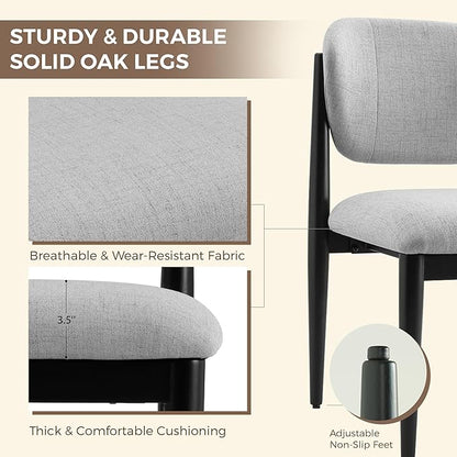 Casaphoria Dining Chairs Set of 2, Solid Black Wood Legs Upholstered Kitchen Chairs, Mid Century Modern Ergonomic Curved Back Accent Chair for Dining Room, Home Office and Vanity, Gray