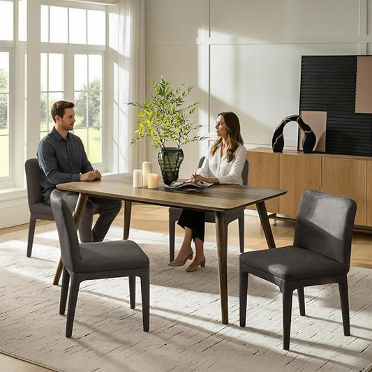 HULALA HOME Morden Dining Chairs Set of 4, Upholstered Faux Leather Kitchen Chairs with Thick Cushion and Solid Wood Frame, Accent Side Chair for Kitchen Dining Living Room Restaurant, Charcoal