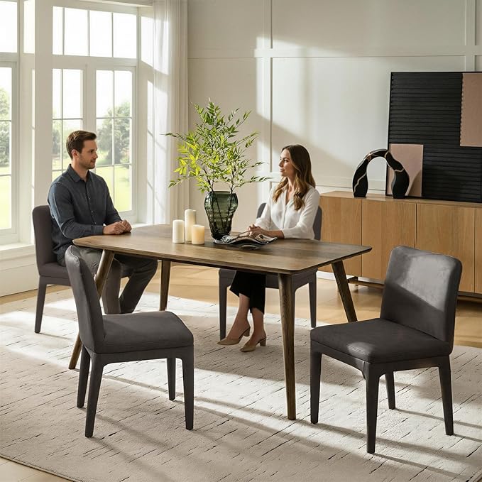 HULALA HOME Faux Leather Dining Chairs Set of 2, Morden Kitchen Chairs with Thick Cushion and Solid Wood Frame, Upholstered Accent Side Chair for Kitchen Dining Living Room Restaurant, Charcoal