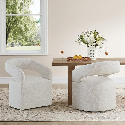 KISLOT Upholstered Dining Chairs with Casters, Modern Barrel Side Armchair with Rollers for Dining Room, Bedroom, Kitchen, Reading Room, Beige, Set of 1