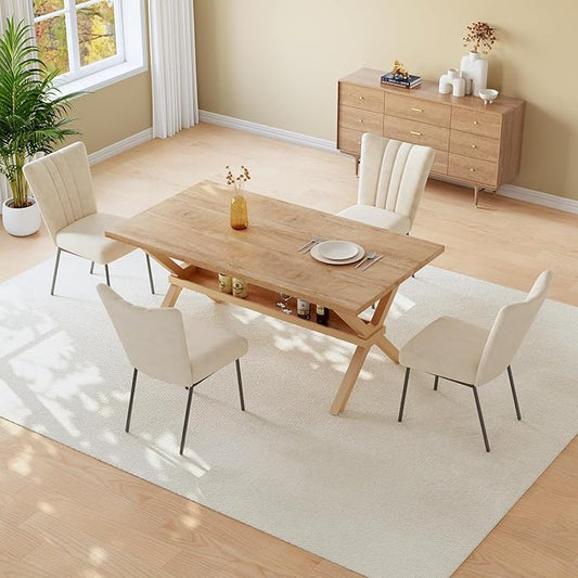 HIPIHOM 63 Inch Dining Table Set with Dining Chairs for 4, MDF Kitchen Table with Heat & Scratch Resistance, Sturdy Metal Legs, for Family Gatherings