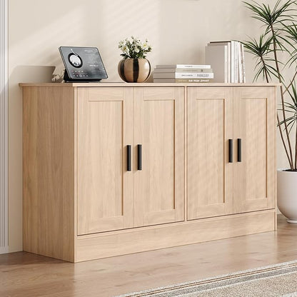 Anystyle 53" Oak Buffet Cabinet with Storage, Modern Kitchen Sideboard with 4 Doors & Adjustable Shelves, Entryway Credenza & TV Console Table for Living Room, Dining Room