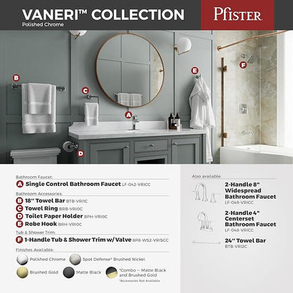 Pfister Vaneri 8-Inch Widespread 2-Handle 3-Hole Bathroom Sink Faucet with Push & Seal Drain, NSF Certified Water-Efficient, Polished Chrome Finish for Vanity LF049VRICC