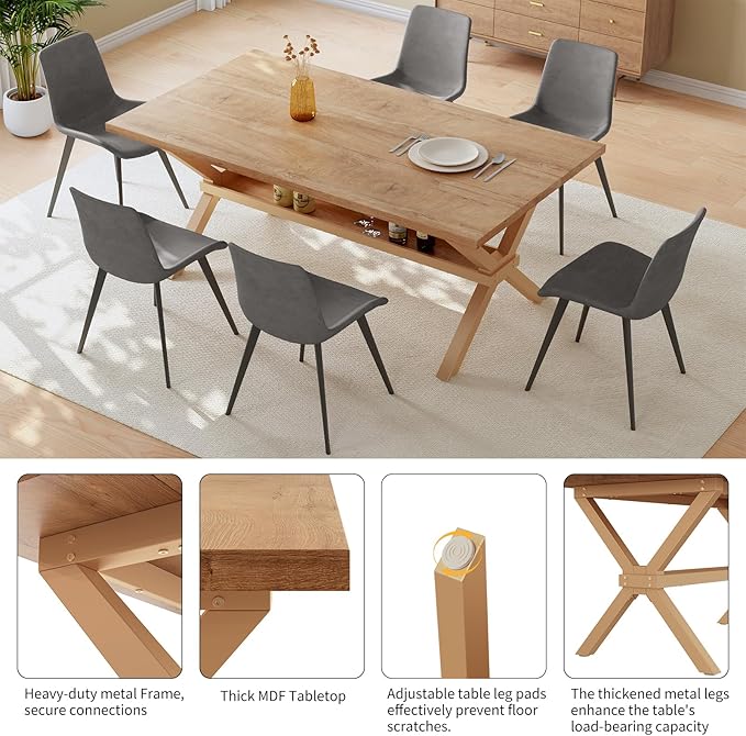 HIPIHOM 63" Dining Table Set for 4 with PU Chairs, MDF Kitchen & Dining Room Tables with Heavy Duty Metal Legs, Perfect for Small Spaces and Home Entertainment