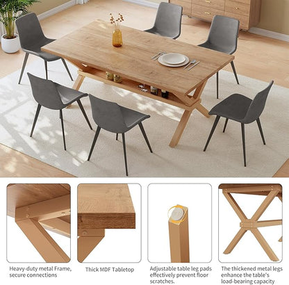 HIPIHOM 63" Dining Table Set for 4 with PU Chairs, MDF Kitchen & Dining Room Tables with Heavy Duty Metal Legs, Perfect for Small Spaces and Home Entertainment