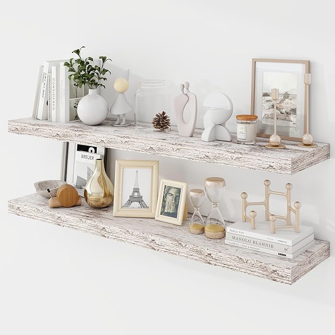 Acovy 40 Inch Floating Shelves, 9.3" Deep Floating Shelf Wall Mounted, 40" Wall Shelves, Rustic Deep Bookshelf, Large Display Shelves & Storage Shelves for Bedroom, Living Room, Rustic, Set of 2