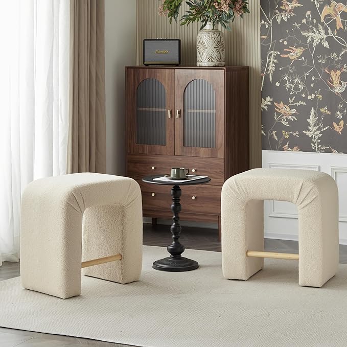 24''Boucle Stool Set of 2,Dining Chairs for Home Kitchen Island,Cream