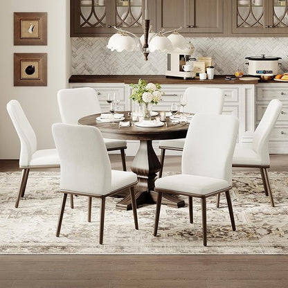 MALOL Modern Dining Chairs Set of 4, Upholstered Kitchen Chairs with High Back, Padded Fabric Dining Room Chair with Solid Wood Legs for Restaurant/Cafe/Home, Beige