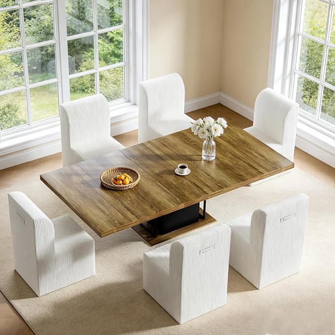 Set of 4 Corduroy Upholstered Armless Dining Chair, Modern Comfortable Dining Room Chair Side Leisure Chairs with Mid Back for Dining Room Kitchen Bedroom Reading Room, No Assemble, Beige