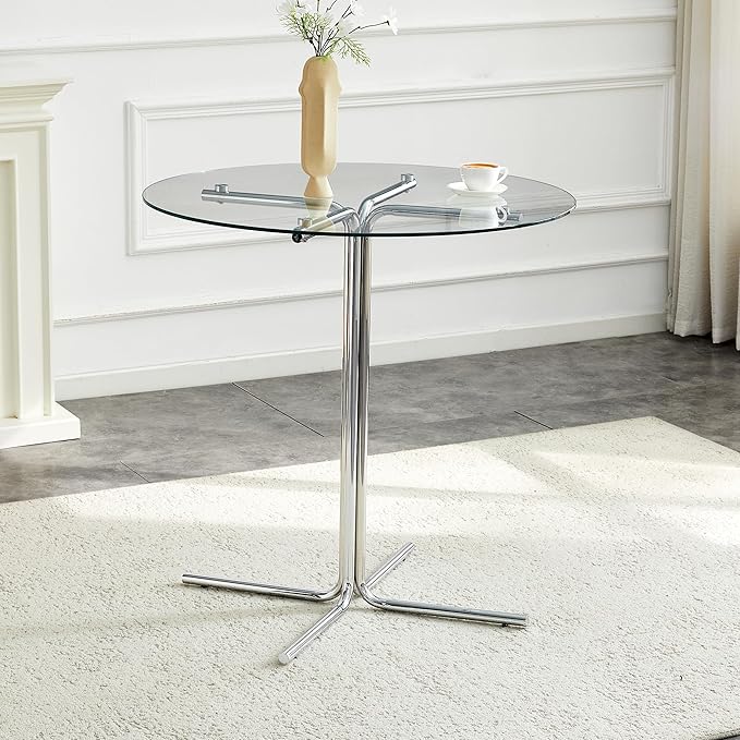 Round Glass Dining Table 36'' Inch Modern Round Kitchen Table with Metal Legs Durable Stylish Dinner Table for Dining Room Kitchen