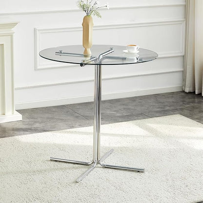 Round Glass Dining Table 36'' Inch Modern Round Kitchen Table with Metal Legs Durable Stylish Dinner Table for Dining Room Kitchen