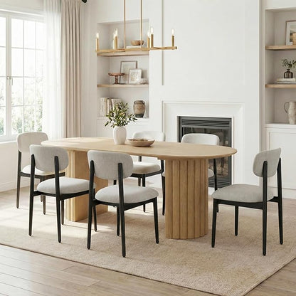 Casaphoria Upholstered Dining Chairs Set of 2, Mid-Century Modern Kitchen Chairs with Solid Wood Legs & Thick Cushion, Ergonomic Fabric Accent Chairs for Dining Room, Vanity & Office, Gray and Black