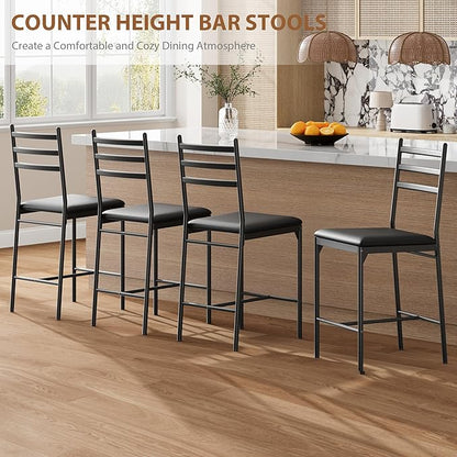 GarveeHome Bar Stools Set of 2, Counter Height Bar Chairs with Back and Thick Cushion, Upholstered Dining Chairs with Padded Seat, Barstools for Kitchen Island, Bar, Dining Room, Retro Black
