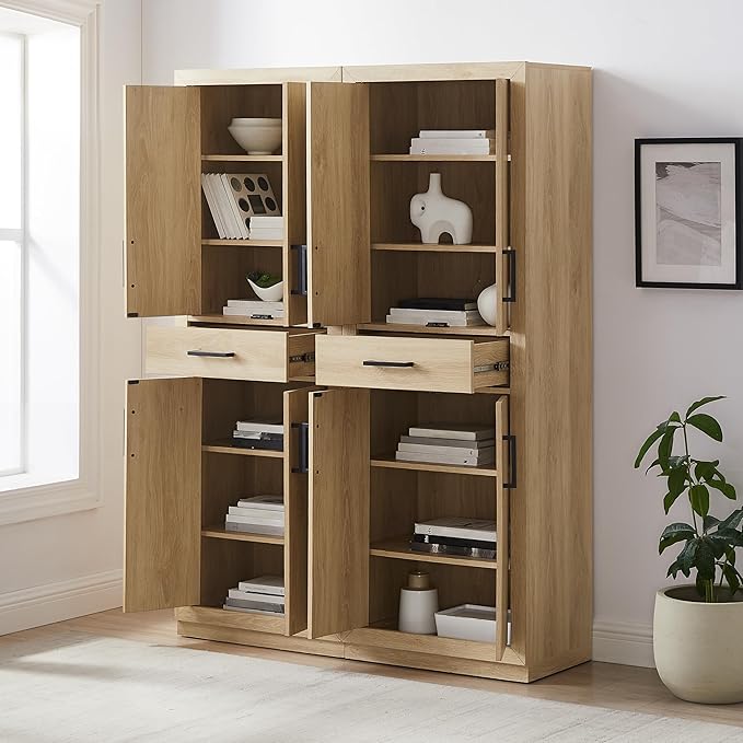 Crosley Furniture Isla 2-Piece Modern Kitchen Storage Pantry Cabinet Set with Shelves, Dining, Laundry Room, Ash