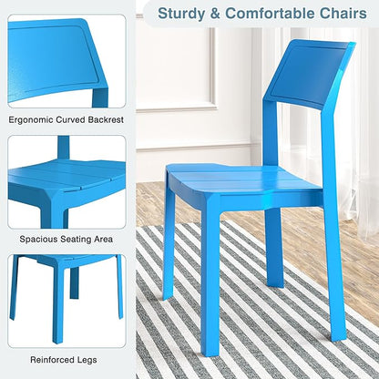 VECELO 4 Pack Plastic Dining Chairs, Stackable Patio Chairs for Indoor Outdoor Use in Kitchen, Poolside, No Assembly Required, Blue