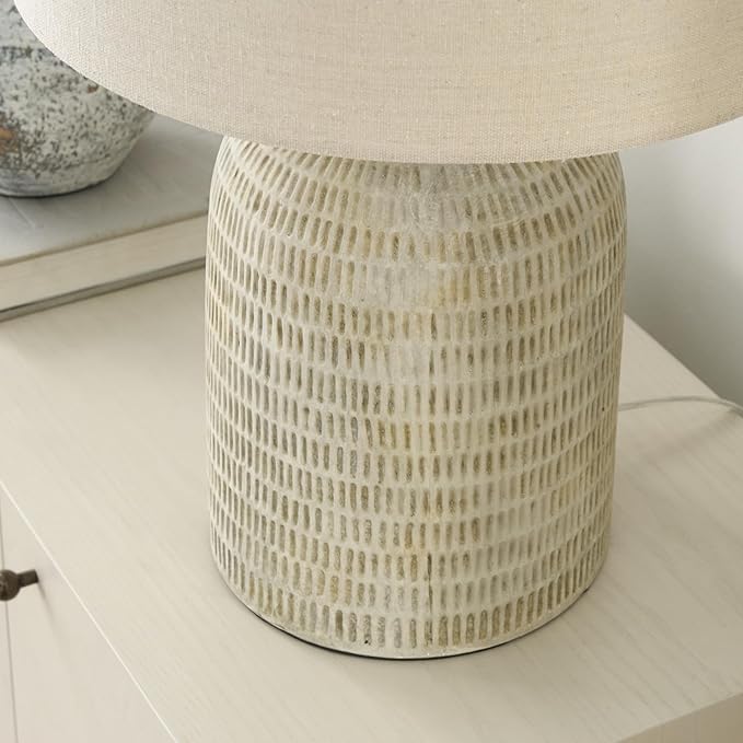 Nourison Home 24" Eggshell (Beige) Textured Honeycomb Cottage Farmhouse Table Lamp for Bedside Table, Living Room, Dining, Entryway
