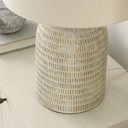 Nourison Home 24" Eggshell (Beige) Textured Honeycomb Cottage Farmhouse Table Lamp for Bedside Table, Living Room, Dining, Entryway