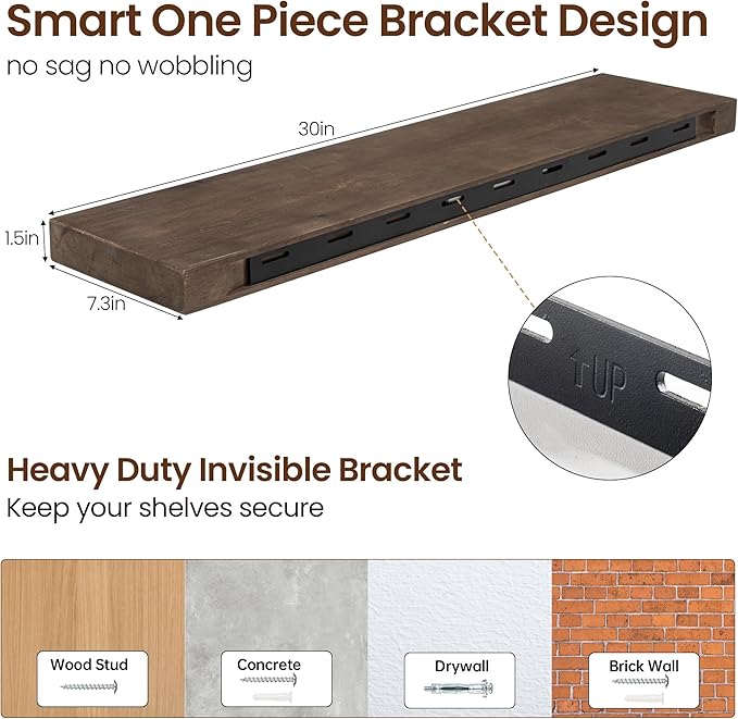Axeman Natural Wood Floating Shelves for Wall Mounted 30 Inch Rustic Farmhouse Wall Shelves for Bathroom Bedroom Kitchen Living Room Decor Distressed Wooden Shelf|Set of 2, Vintage Gray