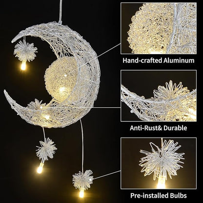 TISLYCO Kids Ceiling Light, Moon Chandelier, Girls Chandelier for Bedroom, Stars Moon Chandeliers Nursery Light Fixture