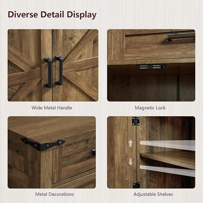 usikey 61" Large Buffet Cabinet with 4 Doors and 3 Drawers, Farmhouse Buffet Sideboard Cabinet with Storage, Coffee Bar Wine Bar for Living Room, Honey Brown