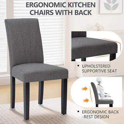 VECELO Upholstered Dining Chairs Set of 4, Modern Fabric and High Back & Solid Wood Legs, Parsons for Kitchen/Living Room- Dark Gray