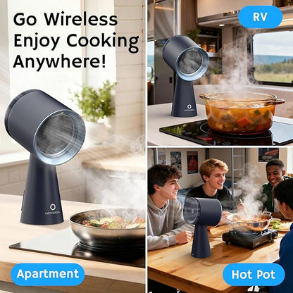 AIRTHEREAL Portable Range Hood with Rechargeable Battery, 3-Speed Suction Desktop Exhaust Fan, Tabletop Smoke Extractor for Indoor BBQ, Hibachi, RV, Apartment, and Dorm, RH180B Blue