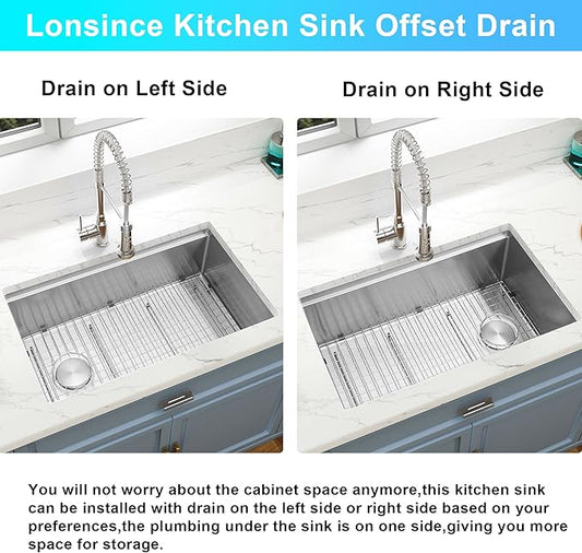 Undermount Kitchen Sink 30 inch,16 gauge Stainless Steel Workstation Sink,Deep and Large Single Bowl Kitchen Sinks Offset Drain (30" X 18")