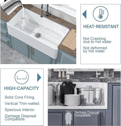 Extra Large White Farmhouse Sink 36 x 18 Inch, Firecaly Apron Front Undermount Farm Kitchen Sink Single Bowl for Kitchen, w Accessories 2 Types, Fits MIN. Cabinet Size: 21"Dx39"W