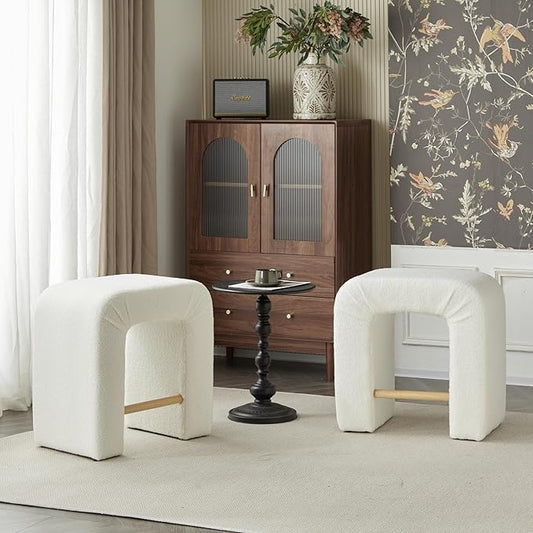 24'' Boucle Stool Set of 2,Dining Chairs for Home Kitchen Island,White