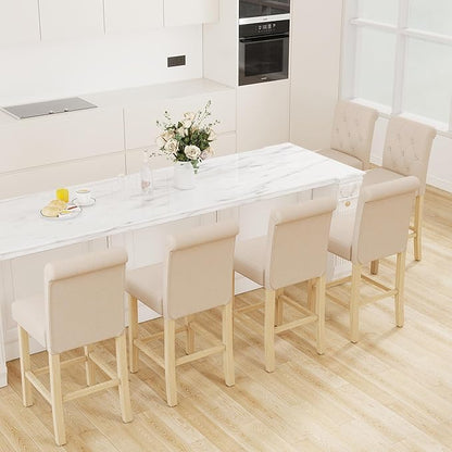 LSSBOUGHT 24 Inches Upholstered Counter Stools, Bar Stools Set of 4, Fabric Counter Stools with Back, Counter Height Bar Chairs with Solid Wood Legs for Home Kitchen Island Dining Room, (4pcs,Beige)