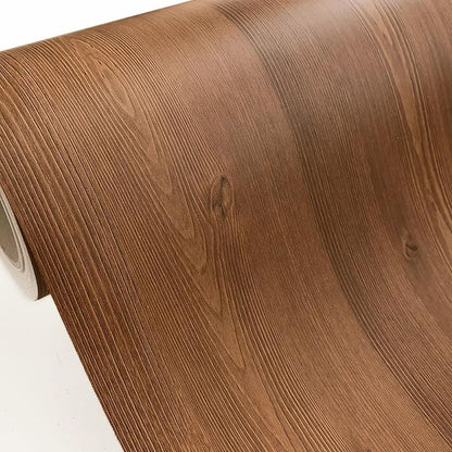 Brown Wood Grain Contact Paper, 17.3" x 197" Peel and Stick Wallpaper, Self-Adhesive Thick Vinyl Wrap for Kitchen Cabinets, Countertops, Furniture, Waterproof DIY Home Decor